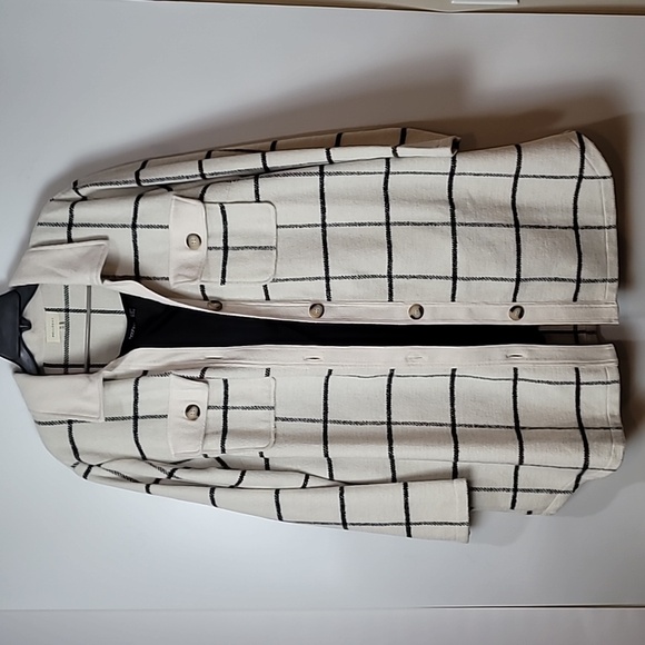 Nordstrom Melloday Ivory & Black Grid like patternJacket with Side Seam Pockets - Picture 3 of 16